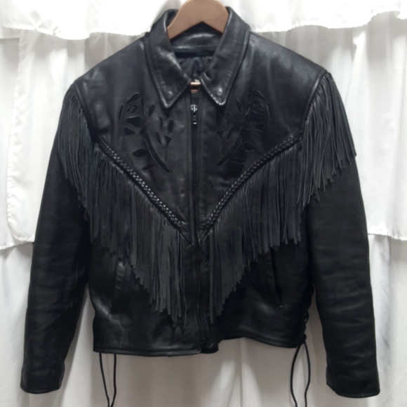Leather Fringe Rose Inlay Jacket - Picture 4 of 9